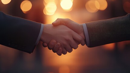 A close-up of a professional handshake between two executives, showcasing trust and partnership.