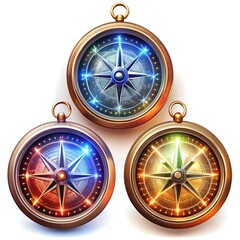 Vintage brass compass with weathered patina. Circular dial with cardinal directions and intricate engravings