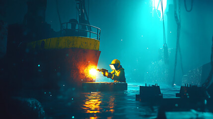 illustration of a person welding a ship