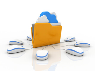3d rendering cloud folder storage connected mouse
 