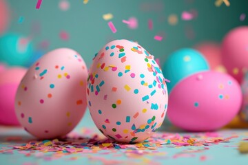 Colorful Confetti Covered Easter Eggs on a Vibrant Background