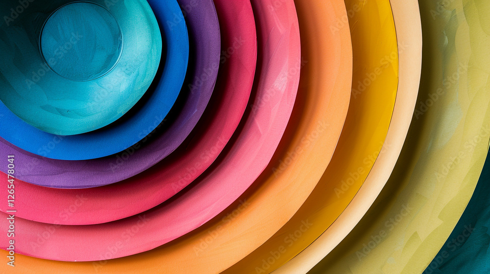 Poster a series of concentric circles in multiple vibrant colors, each layer representing a different aspec