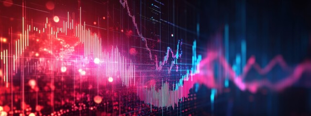 Dynamic Abstract Financial Data Visualization with Vibrant Red and Blue Colors Reflecting Market Trends