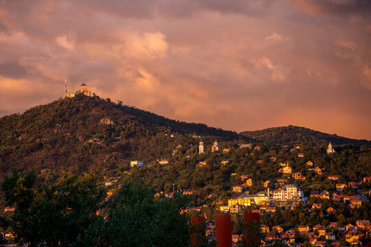 Vr&scaron;ački breg in the sunset, Tower of Vr&scaron;ac, Vojvodina, Serbia