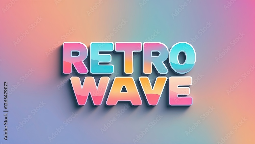 Poster colorful 3d text featuring the word 'retrowave' with a pastel gradient background creating a nostalg
