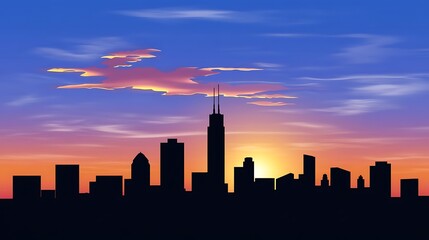 Fototapeta premium Chicago Skyline Sunset Cityscape Silhouette