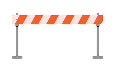 Obraz premium Hand drawn cute cartoon illustration traffic barrier. Flat vector road warning or caution sign colored doodle style. Attention striped barricade icon. Race with obstacle. Challenge or goal. Isolated.