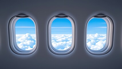 Naklejka premium Three windows airplane looking out vast expanse sky The interior