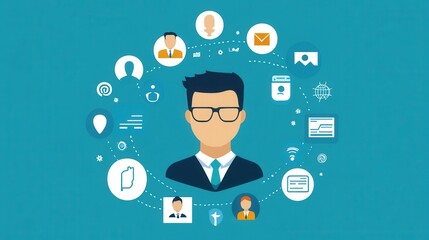 Professional Businessman with Digital Icons Surrounding