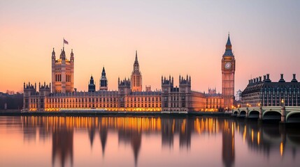 Fototapeta premium Illuminated Houses Of Parliament At Sunset In London