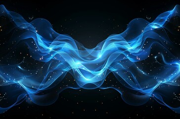 Abstract Blue Waves and Glowing Particles in Dark Space Background  Digital Art