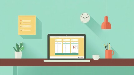 Modern Workspace with Laptop and Simple Design Elements