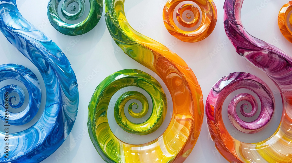 Poster a series of interconnected spirals, each painted with a different color, symbolizing the ongoing jou