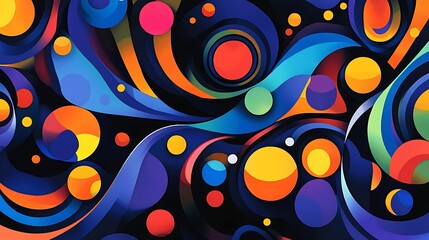 Fototapeta premium Vibrant Abstract Digital Painting: Swirling Colors and Dynamic Circles AI Generated