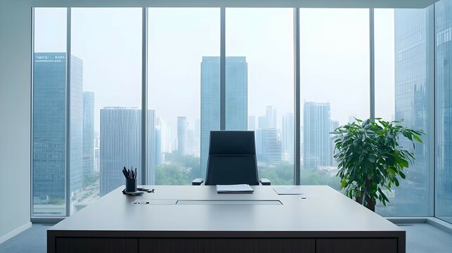 Modern Office Desk With City View