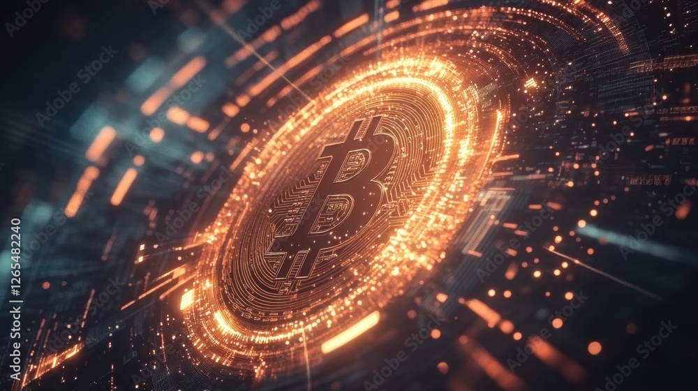 Poster exploring the futuristic world of bitcoin: a stunning visual representation of digital currency