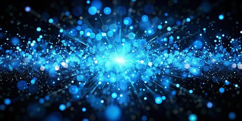 Obraz premium 4K Blue Bokeh Explosion: Holiday Motion Background, Glowing Particles, Abstract 3D Render, 2160p 60fps