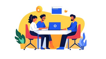 Obraz premium Team Brainstorming Session: Vibrant Digital Illustration of Collaborative Teamwork AI Generated