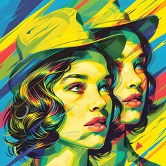 Naklejka premium Vintage Inspired Fashion Magazine Cover with Glamorous Models and Bold Visuals