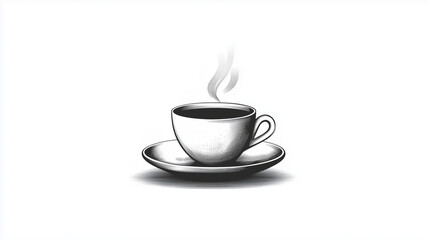 Obraz premium Minimalist black and white illustration of a steaming coffee cup.