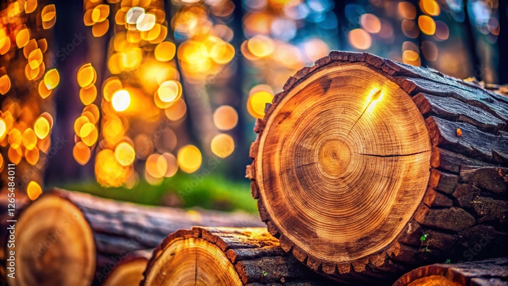 Poster 2025 Mocha Mousse Color: Stunning Cross-Section Tree Trunk Background with Bokeh