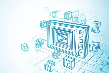 3D glyph representing video tech and digital media on a white background.