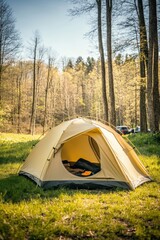 Tent in campsite outdoors with beautiful nature settings.