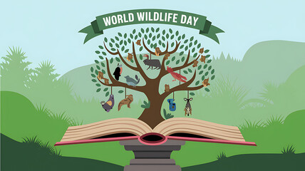 Wildlife Day, World Wildlife Day: Bear Silhouette & Nature Scene. World Wildlife Day,  Wildlife Day,  Poster, Banner, Post,