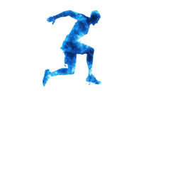 Dynamic blue silhouette of a runner sports event transparent background artistic environment isolated view movement concept