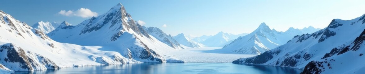 Obraz premium Snowy mountain peaks with a serene glacier in the distance slowly melting, snow, mountains