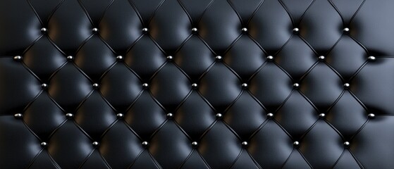 A black leather couch with a black and silver design