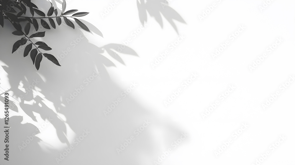 Poster botanical shadows: a serene image featuring a branch casting delicate shadows on a white surface. th