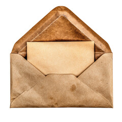 Open brown envelope with an inserted letter isolated transparent background