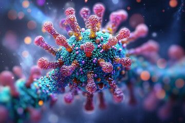 Generative AI visualization of vibrant microscopic bacteria and cellular details in stunning resolution