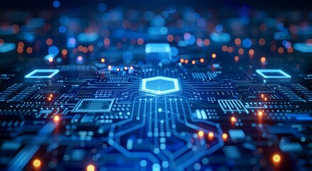 Fototapeta premium Futuristic Circuit Board with Glowing Electronic Components