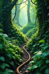 Obraz premium Thick vines and ropes snaking through the underbrush, teal, thorns