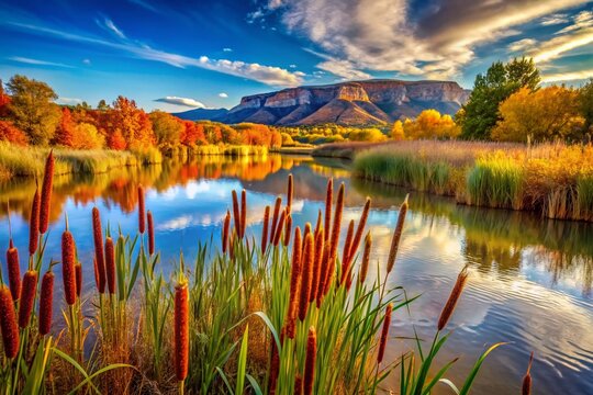 Abiquiu, New Mexico: Cattails Flourishing Along the Rio Chama River - Scenic New Mexico Landscape Photography
