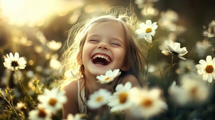 Naklejka premium Happy child playing in outdoors in Spring