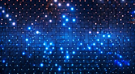 Abstract Blue Glowing Grid Background with Sparkling Lights and Dark Texture