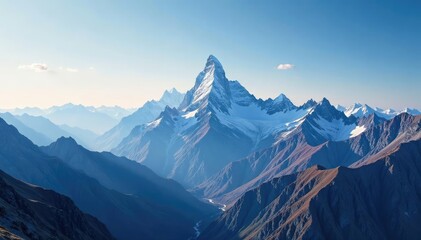 Towering mountain peaks stretch across the sky, mountains, horizon, alpine