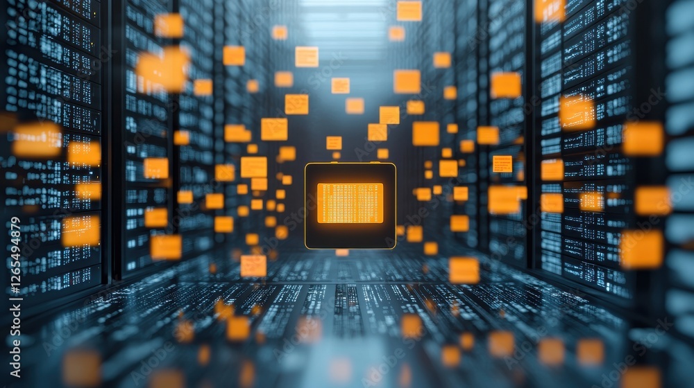 Aufkleber backup day concept. glowing external drive with digital icons in futuristic data landscape