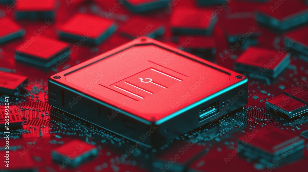 Poster backup day concept. glowing hard drive icon with progress bar on digital circuit board