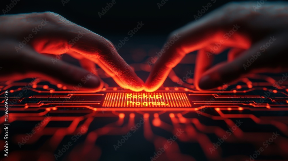 Poster backup day concept. glowing progress bar on a futuristic digital computer screen