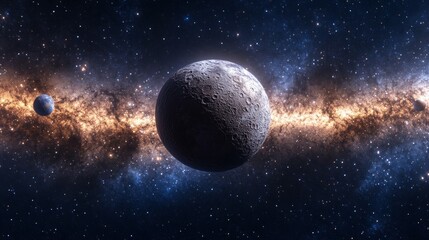 Obraz premium Moon amidst stars and planets, a tranquil celestial alignment in the night sky.