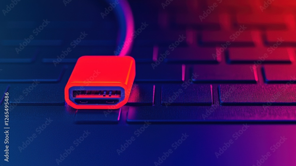 Poster backup day concept. glowing usb drive plugged into a computer abstract digital connectivity concept