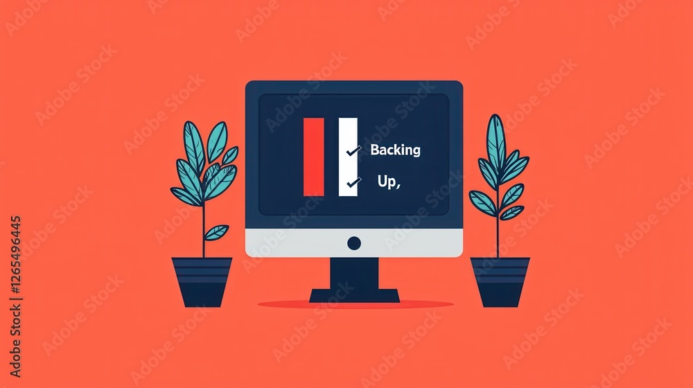 Aufkleber backup day concept. upscaled computer desktop with plants in minimalist office workplace setting