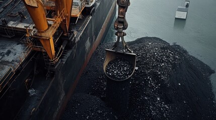Port crane loading coal onto ship
