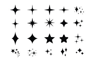 Retro futuristic sparkle icons collection. Set of star shapes. Abstract cool shine effect sign vector design. Templates for design, posters, projects, banners, logo, and business cards