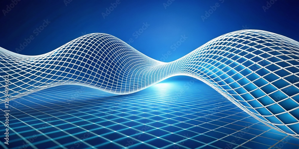 Poster abstract blue wave grid loop blueprint: conceptual white grid pattern on vibrant blue background