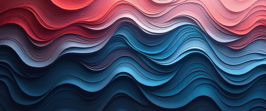 Abstract layered wave pattern in red and blue, perfect for modern design backgrounds